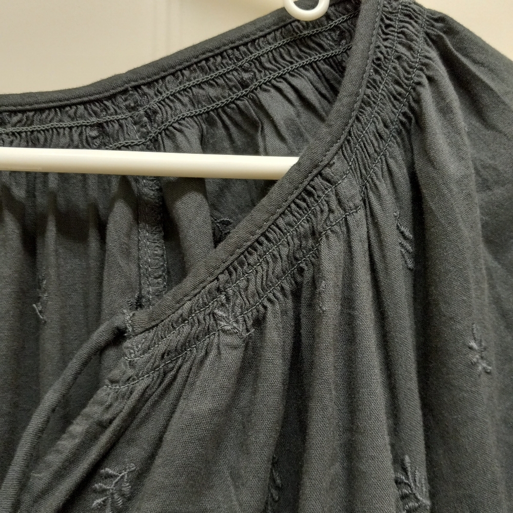 Old Navy Waist Defined Embroidered Midi Dress Gray Size XL Pockets Boho Peasant - Picture 5 of 16